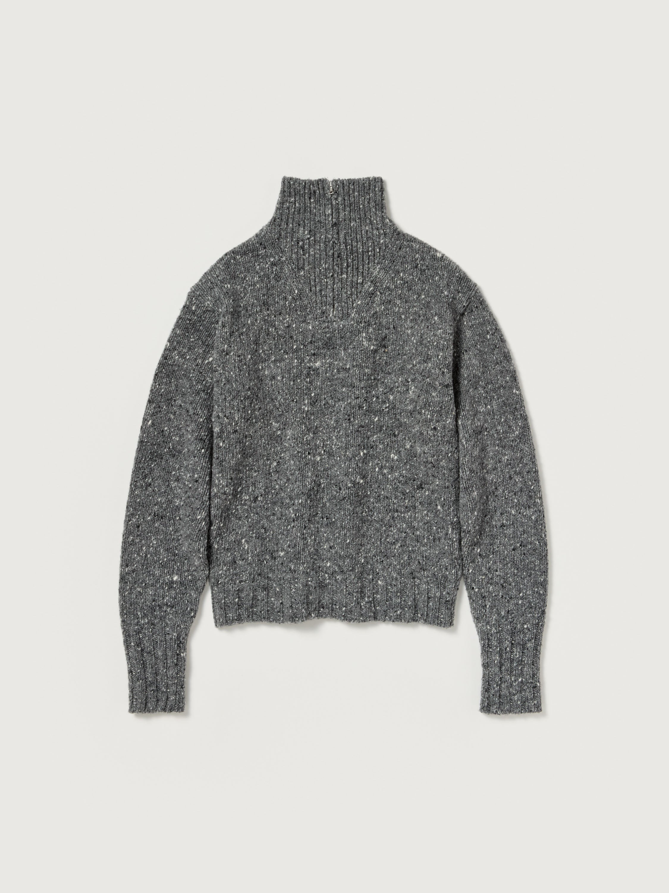AURALEE 26AW LOW-GAUGE HOMESPUN TWEED KNIT ZIP TURTLE